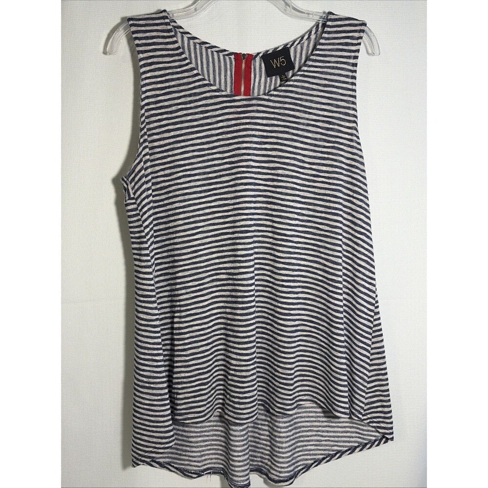 W5 Women’s Large Striped Sleeveless Top Linen Zipper